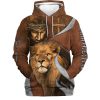 Faith Over Fear Lion Christian Cross Hoodies Men & Women, God 3D Printed Hoodie, Christian Apparel Hoodies