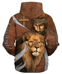 Faith Over Fear Lion And God Hoodies Men & Women, God 3D Printed Hoodie, Christian Apparel Hoodies