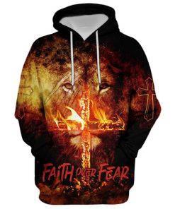 Faith Over Fear Lion Christian Cross Hoodies Men & Women, God 3D Printed Hoodie, Christian Apparel Hoodies