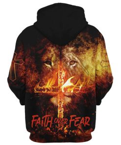 Faith Over Fear Lion Christian Cross Hoodies Men & Women, God 3D Printed Hoodie, Christian Apparel Hoodies