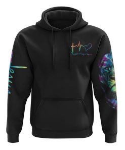 Faith Over Fear Lion Cross Colorful All Over Print 3D Hoodie, Christian Hoodie, Christian Sweatshirt, Bible Verse Shirt