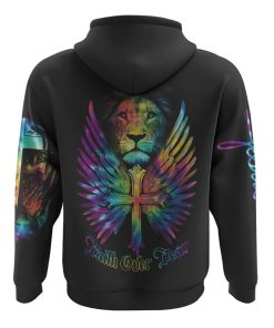 Faith Over Fear Lion Cross Colorful All Over Print 3D Hoodie, Christian Hoodie, Christian Sweatshirt, Bible Verse Shirt