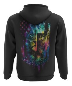 Faith Over Fear Lion Jesus Cross Tie Dye All Over Print 3D Hoodie, Christian Hoodie, Christian Sweatshirt, Bible Verse Shirt