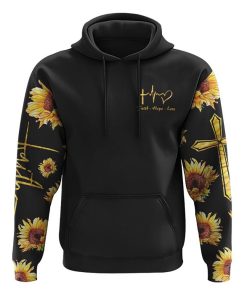 Faith Over Fear Sunflower All Over Print 3D Hoodie, Christian Hoodie, Christian Sweatshirt, Bible Verse Shirt