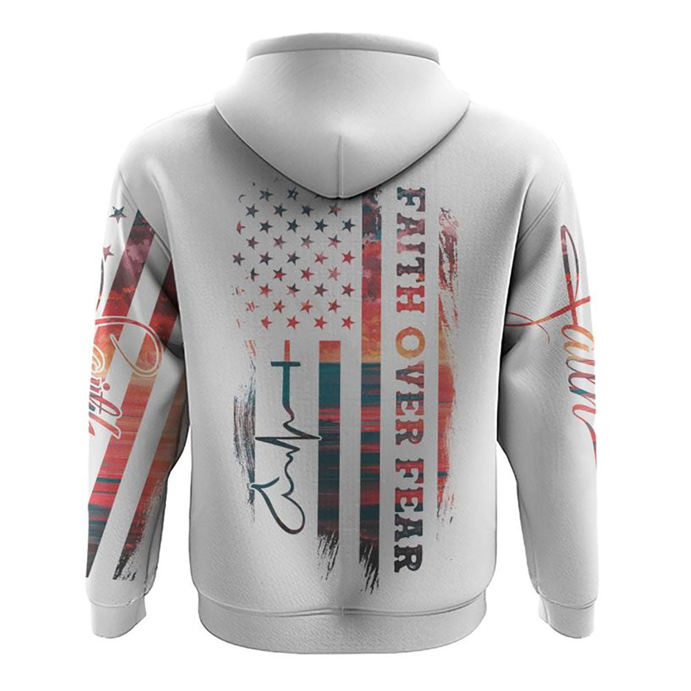 Faith Over Fear Sunset Beach Flag All Over Print 3D Hoodie, Christian Hoodie, Christian Sweatshirt, Bible Verse Shirt