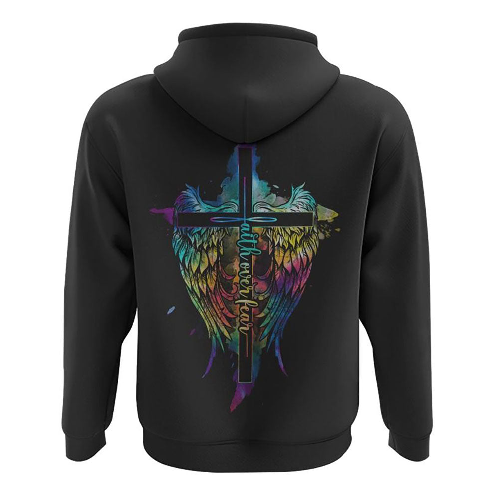 Faith Over Fear Wings Colorful All Over Print 3D Hoodie, Christian Hoodie, Christian Sweatshirt, Bible Verse Shirt