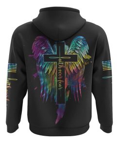 Faith Over Fear Wings Colorful Cross Light All Over Print 3D Hoodie, Christian Hoodie, Christian Sweatshirt, Bible Verse Shirt