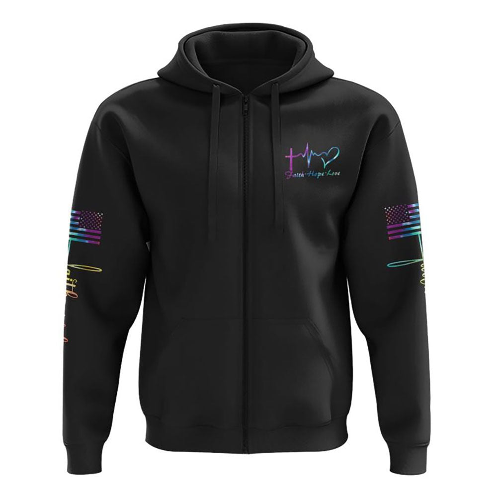 Faith Over Fear Wings Colorful Cross Light All Over Print 3D Hoodie, Christian Hoodie, Christian Sweatshirt, Bible Verse Shirt