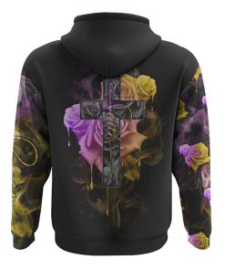 Faith Rose Cross Colorful Smoke All Over Print 3D Hoodie, Christian Hoodie, Christian Sweatshirt, Bible Verse Shirt