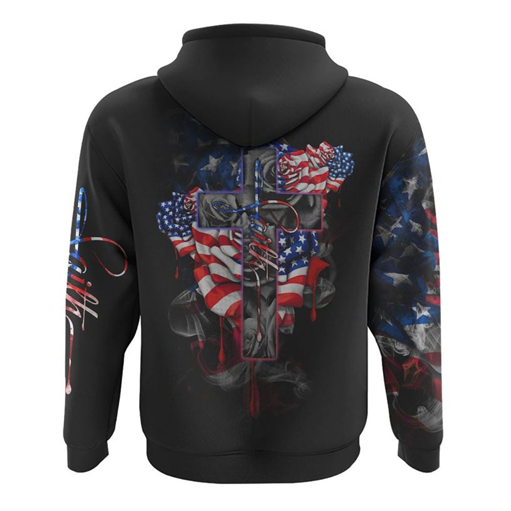 Faith Rose Independence Day Flag All Over Print 3D Hoodie, Christian Hoodie, Christian Sweatshirt, Bible Verse Shirt