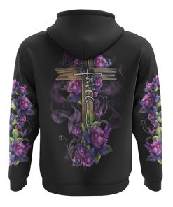 Faith Rose Wood Cross Smoke All Over Print 3D Hoodie, Christian Hoodie, Christian Sweatshirt, Bible Verse Shirt