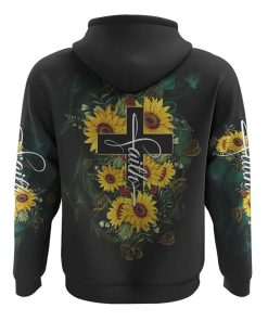 Faith Sunflower Cross Smoke All Over Print 3D Hoodie, Christian Hoodie, Christian Sweatshirt, Bible Verse Shirt