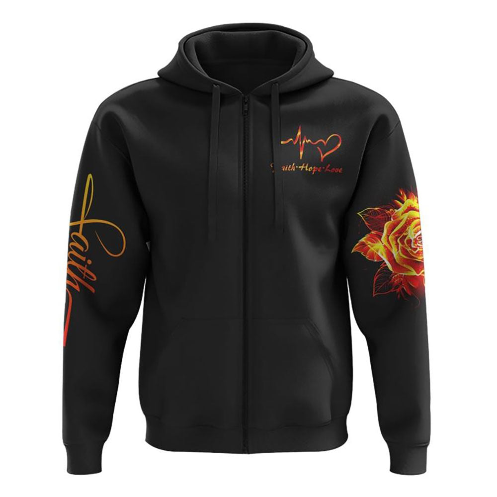 Fire Rose Wings Cross Faith All Over Print 3D Hoodie, Christian Hoodie, Christian Sweatshirt, Bible Verse Shirt