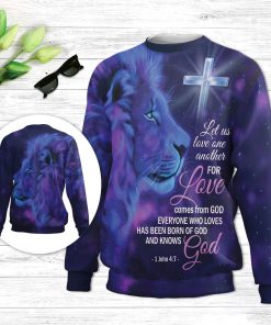 For Love Comes From God Lion & Cross Ugly Christmas Sweater - Christian Unisex Sweater - Religious Christmas Gift