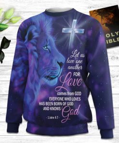 For Love Comes From God Lion & Cross Ugly Christmas Sweater - Christian Unisex Sweater - Religious Christmas Gift