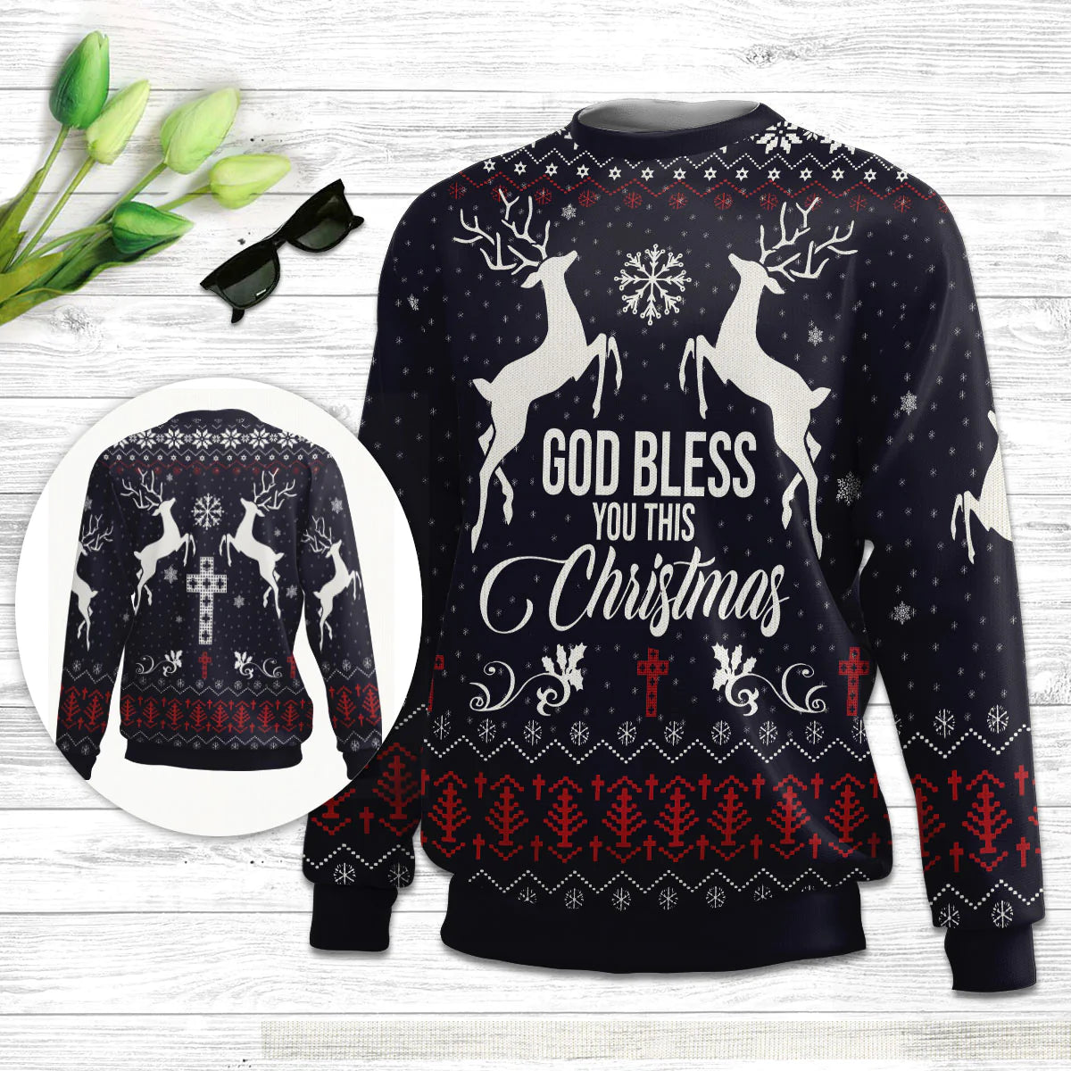 God Bless You This Religious Christmas Ugly Christmas Sweater - Christian Unisex Sweater - Religious Christmas Gift