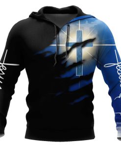 God Blessed Cross Blue God 3D Hoodie For Man And Women, Jesus Printed 3D Hoodie