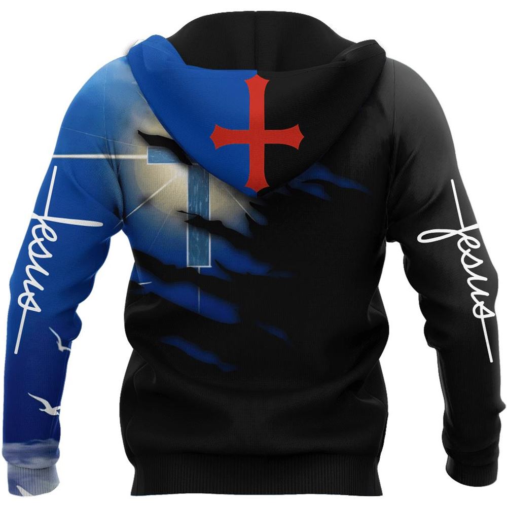 God Blessed Cross Blue God 3D Hoodie For Man And Women, Jesus Printed 3D Hoodie