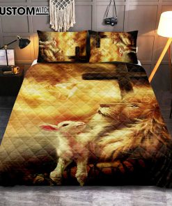 God, Lion And Lamb Quilt Bedding Set Bedroom - Christian Cover Twin Bedding Quilt Bedding Set - Religious Quilt Bedding Set Prints
