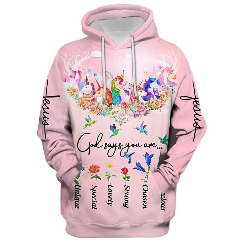 God Say You Are 3D All Over Print, Unicorn And Hummingbird Hoodie For Men & Women, God 3D Printed Hoodie, Christian Apparel Hoodies