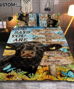 God Says You Are Black Cow Sunflower Field Quilt Bedding Set Bedroom - Bible Verse Quilt Bedding Set Art - Christian Home Decor