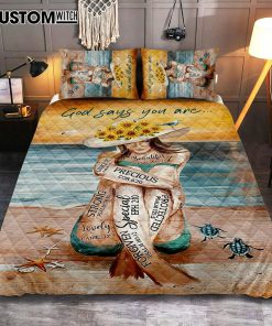 God Says You Are Quilt Bedding Set Beautiful Girl On The Beach Quilt Bedding Set Bedroom - Christian Quilt Bedding Set Prints - Bible Verse Quilt Bedding Set Art