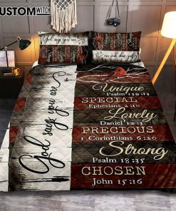 God Says You Are Red Cardinal Quilt Bedding Set Bedroom - Bible Verse Quilt Bedding Set Art - Christian Home Decor
