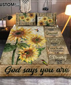God Says You Are Sunflower Hummingbird Quilt Bedding Set Art - Christian Art - Bible Verse Bedroom - Religious Home Decor