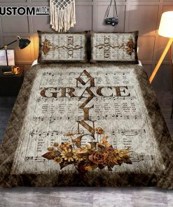 Grace Song Vintage Flower Jesus Cross Quilt Bedding Set Bedroom - Christian Quilt Bedding Set Prints - Bible Verse Quilt Bedding Set Art