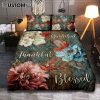 Grateful Thankful Blessed Camellia Northern Cardinal Quilt Bedding Set Bedroom - Christian Quilt Bedding Set Prints - Bible Verse Quilt Bedding Set Art
