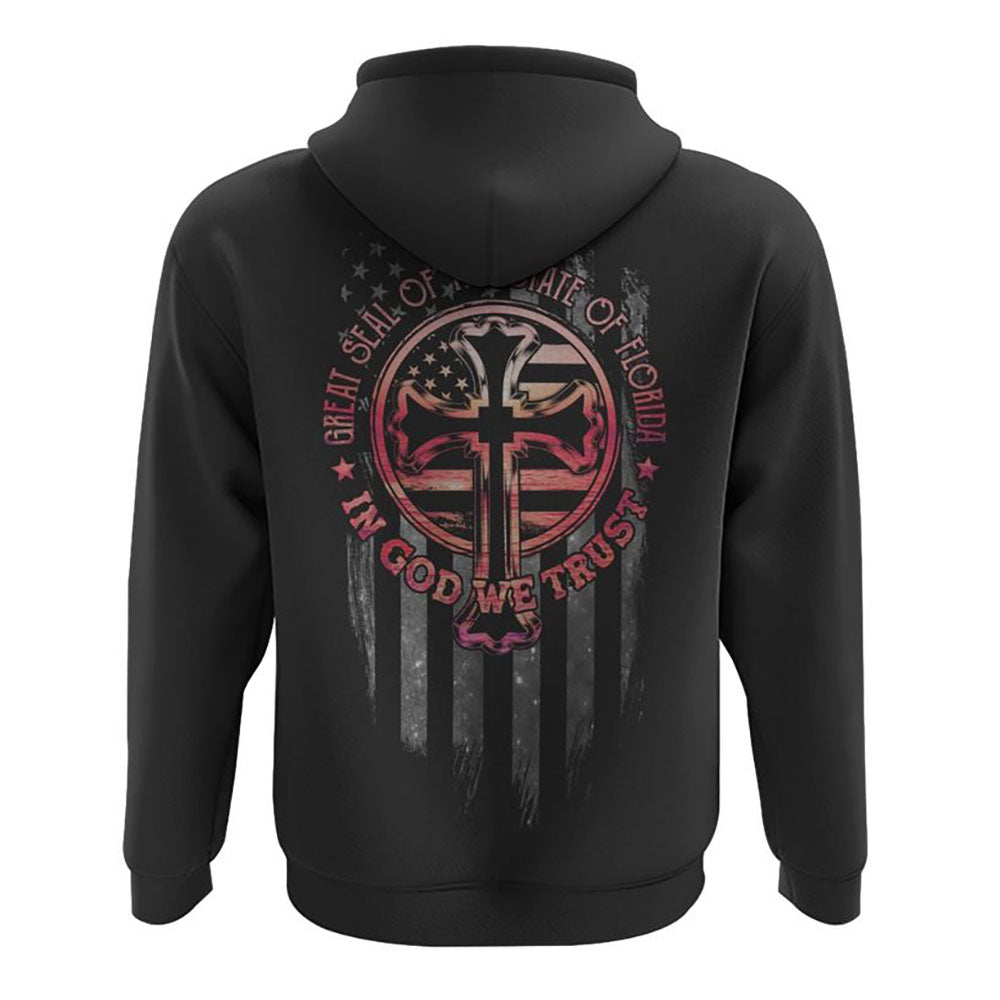 Great Seal Of The State Of Florida Cross All Over Print 3D Hoodie, Christian Hoodie, Christian Sweatshirt, Bible Verse Shirt