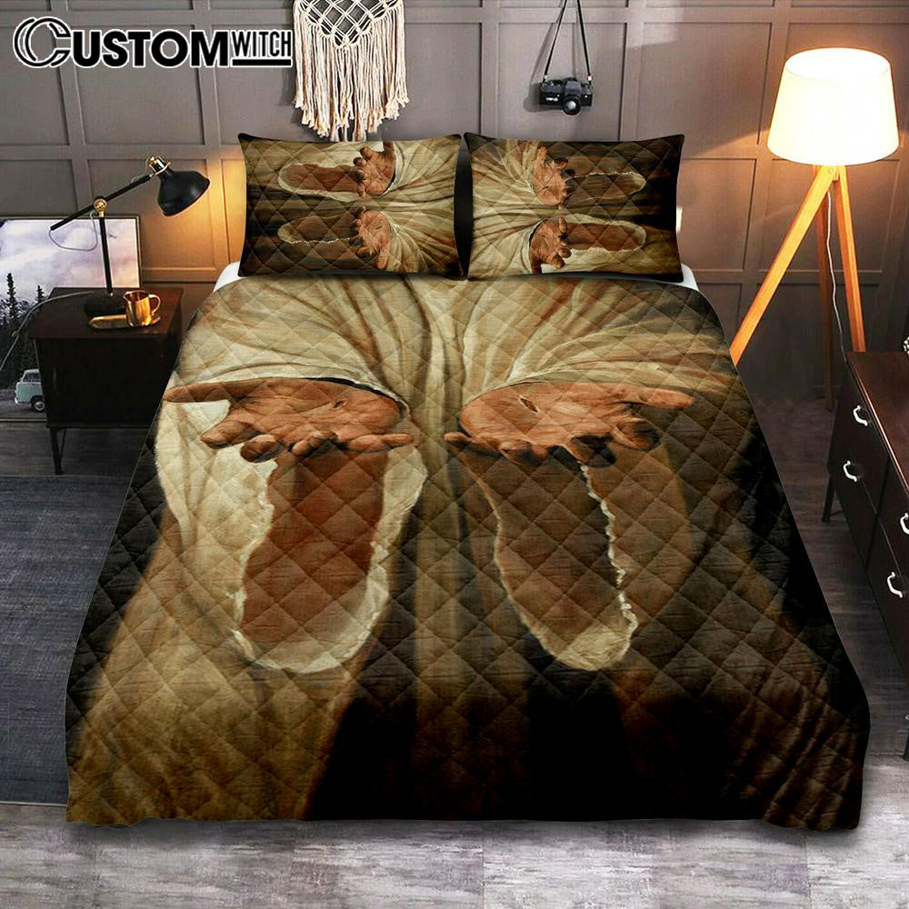Hand Of God Jesus Quilt Bedding Set Bedroom - Christian Bedroom Decor - Religious Quilt Bedding Set Prints