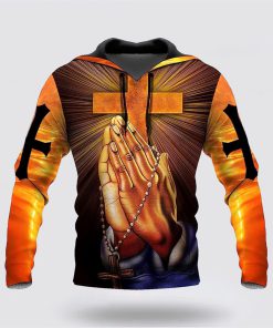 Hand Pray Cross I Can Do All Things Through Christ 3D Hoodies For Women Men, God 3D Printed Hoodie, Christian Apparel Hoodies