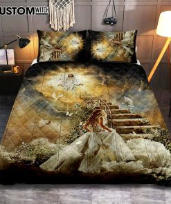 Heaven Holy Spirit Dove Stair To Heaven Welcome Home Quilt Bedding Set Bedroom - Christian Quilt Bedding Set Prints - Bible Verse Quilt Bedding Set Art