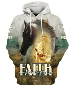 Horse And Jesus Faith Over Fear Hoodies Jesus Hoodie Men & Women, God 3D Printed Hoodie, Christian Apparel Hoodies