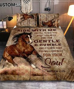 Horse Ride With Me Quilt Bedding Set Bedroom - Christian Quilt Bedding Set Prints - Bible Verse Quilt Bedding Set Art
