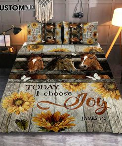 Horse Vintage Sunflower Today I Choose Joy Home Decor Quilt Bedding Set Bedroom - Christian Cover Twin Bedding Quilt Bedding Set - Gift For Horse Lover