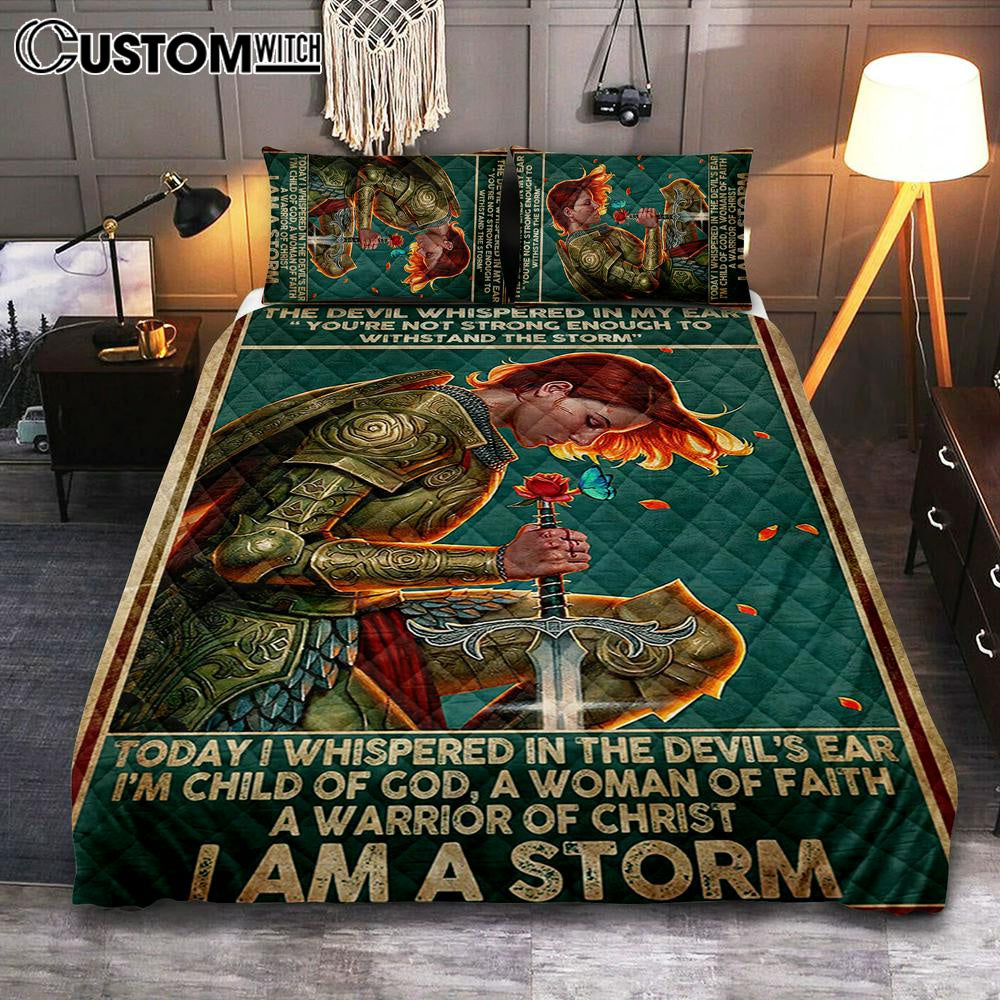 I Am A Storm Women Warrior Quilt Bedding Set Bedroom - Christian Cover Twin Bedding Quilt Bedding Set - Religious Quilt Bedding Set Prints