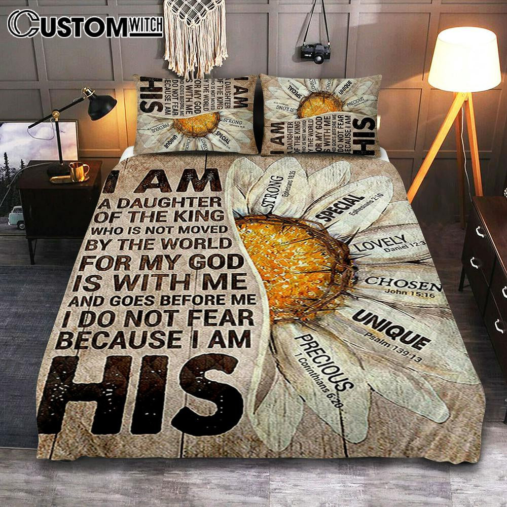 I Am Daughter Of The King Quilt Bedding Set - Half Of Daisy Flower Quilt Bedding Set Art - Christian Art - Bible Verse Bedroom - Religious Home Decor