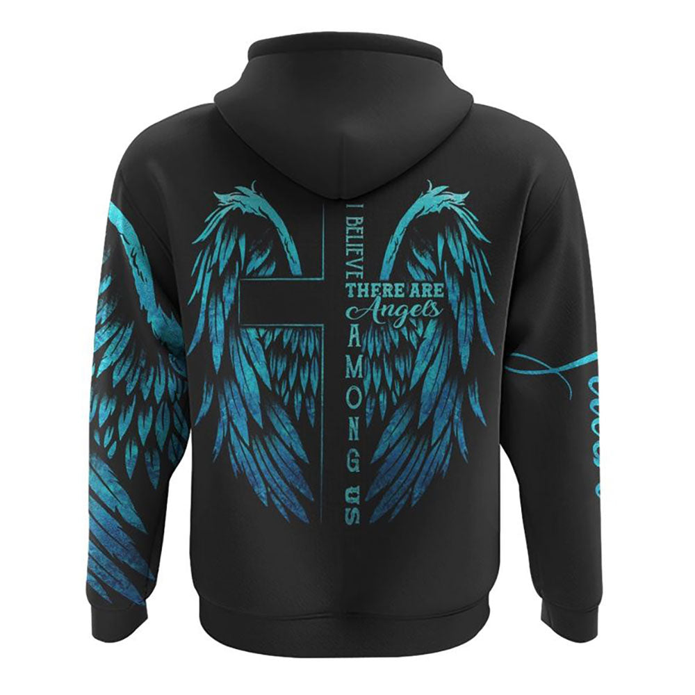 I Believe There Are Angles Among Us Cross Light Wings All Over Print 3D Hoodie, Christian Hoodie, Christian Sweatshirt, Bible Verse Shirt