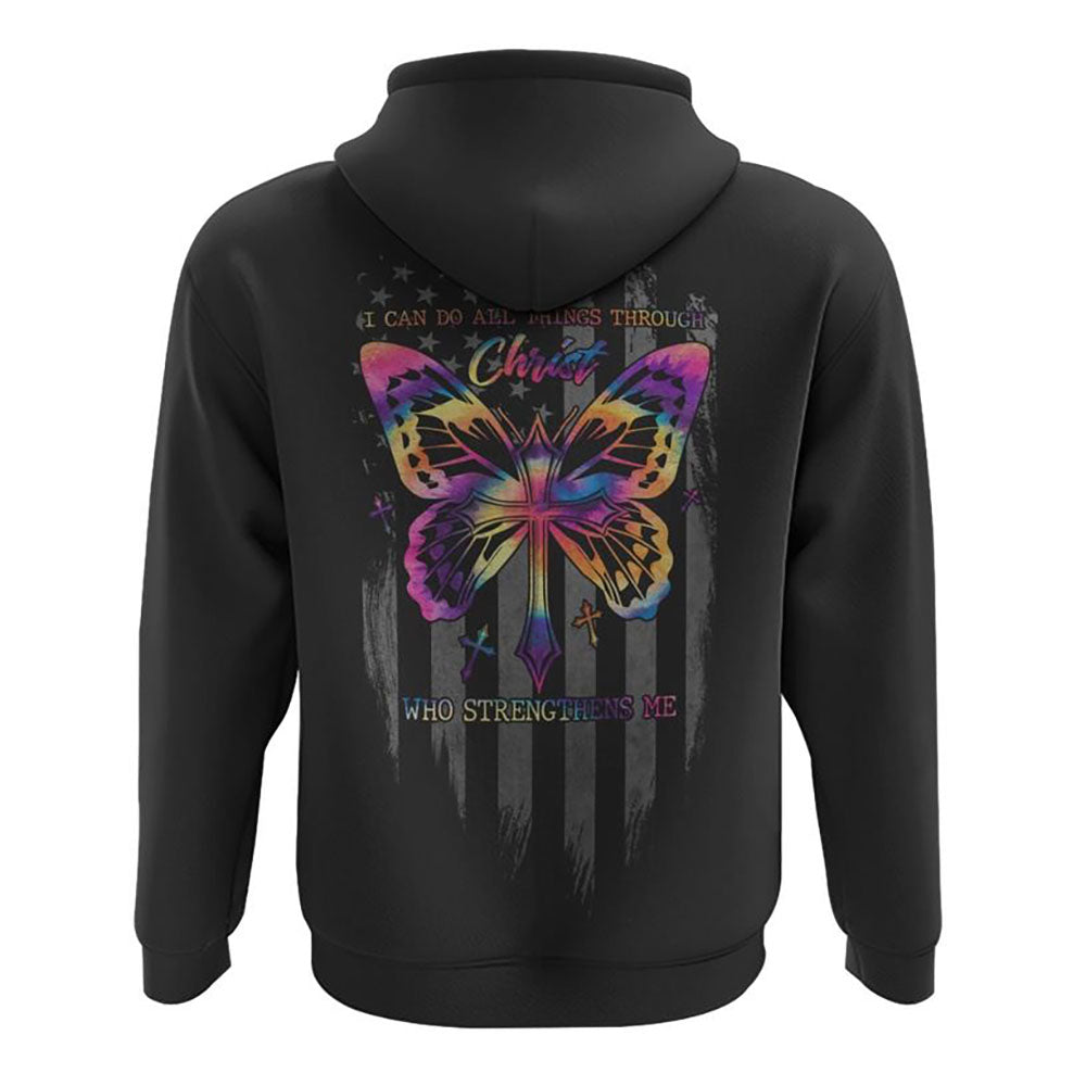I Can Do All Things Through Christ Butterfly Cross All Over Print 3D Hoodie, Christian Hoodie, Christian Sweatshirt, Bible Verse Shirt