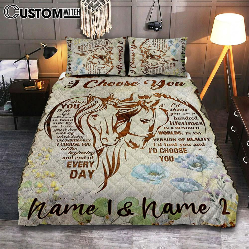 I Choose You Horse Couple Quilt Bedding Set Bedroom - Christian Bedroom Decor - Religious Quilt Bedding Set Prints