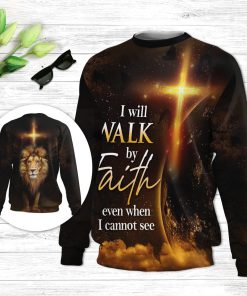 I Will Walk By Faith Even When Cannot See Lion Ugly Christmas Sweater - Christian Unisex Sweater - Religious Christmas Gift