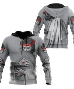 In the Arms Of Lord Grey Tone God 3D Hoodie For Man And Women, Jesus Printed 3D Hoodie