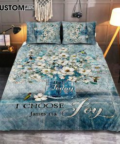 Jasmine Flower Blue Vase Hummingbird Today I Choose Joy Quilt Bedding Set Quilt Bedding Set Bedroom - Christian Quilt Bedding Set Prints