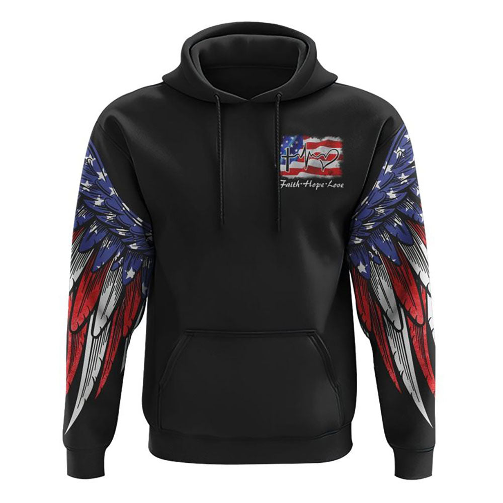 Jesus American Flag Wings Arm All Over Print 3D Hoodie, Christian Hoodie, Christian Sweatshirt, Bible Verse Shirt