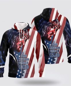 Jesus And American Flag One Nation Under God 3D Hoodies For Women Men, God 3D Printed Hoodie, Christian Apparel Hoodies