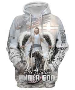 Jesus And Angel Warrior, One Nation Under God Hoodie For Men & Women, God 3D Printed Hoodie, Christian Apparel Hoodies