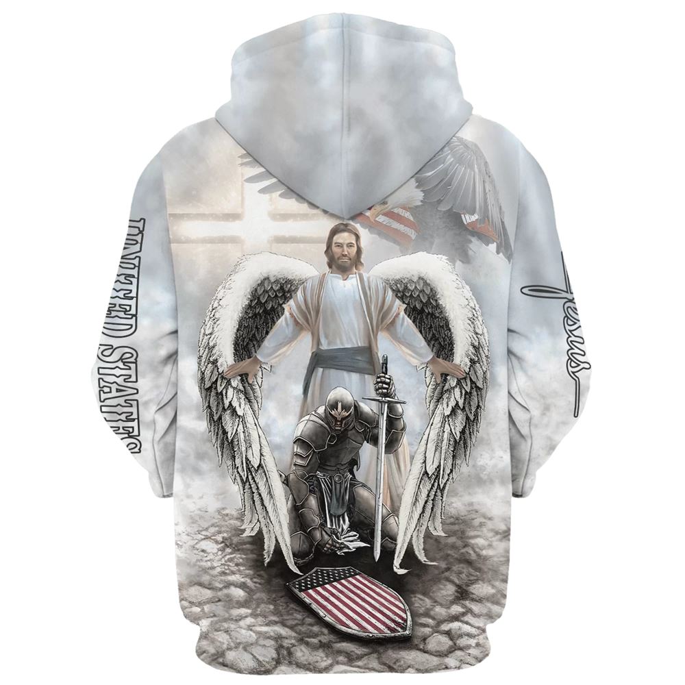 Jesus And Angel Warrior, One Nation Under God Hoodie For Men & Women, God 3D Printed Hoodie, Christian Apparel Hoodies