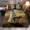 Jesus And German Shepherd Dog Daisy Field Bedroom Quilt Bedding Set - Jesus Portrait Quilt Bedding Set Prints - Christian Bedroom